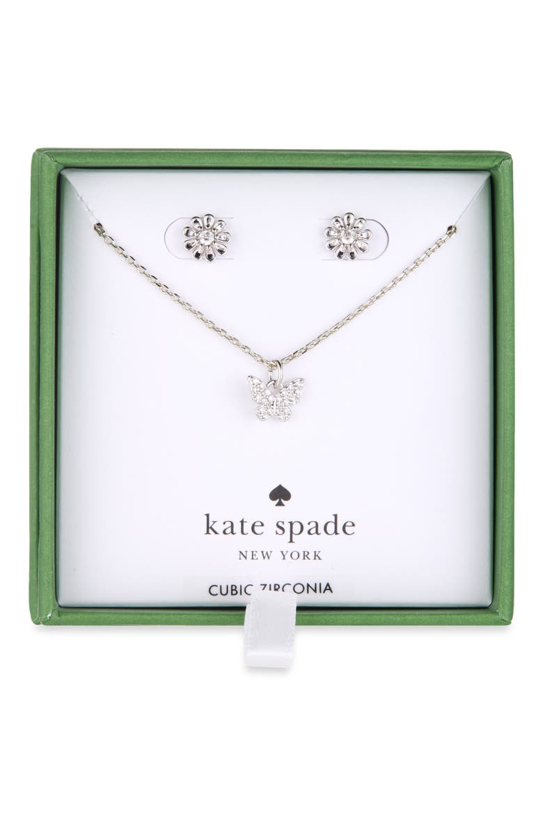 Daisy & Pavé Butterfly 2-Piece Jewelry Set, Main, color, CLEAR/ SILVER