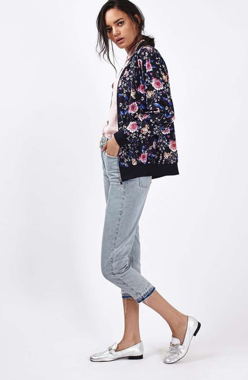Topshop Floral Print Bomber Jacket In Black Multi