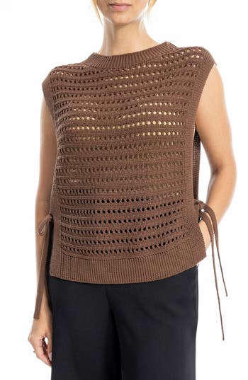 Max Studio Open Stitch Sweater Vest In Brown