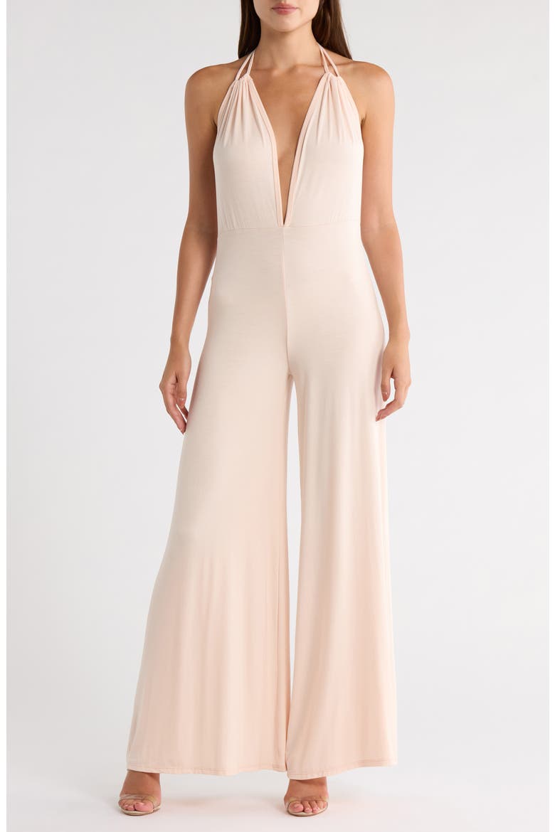 Plunge Strap Wide Leg Jumpsuit, Main, color, LINEN