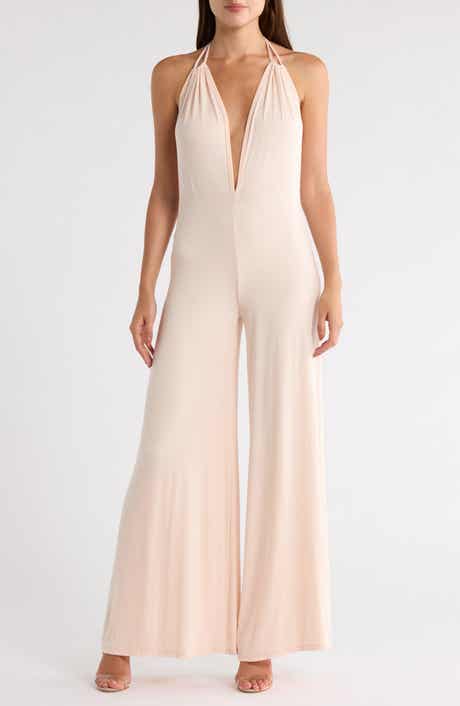 GO COUTURE Plunge Strap Wide Leg Jumpsuit