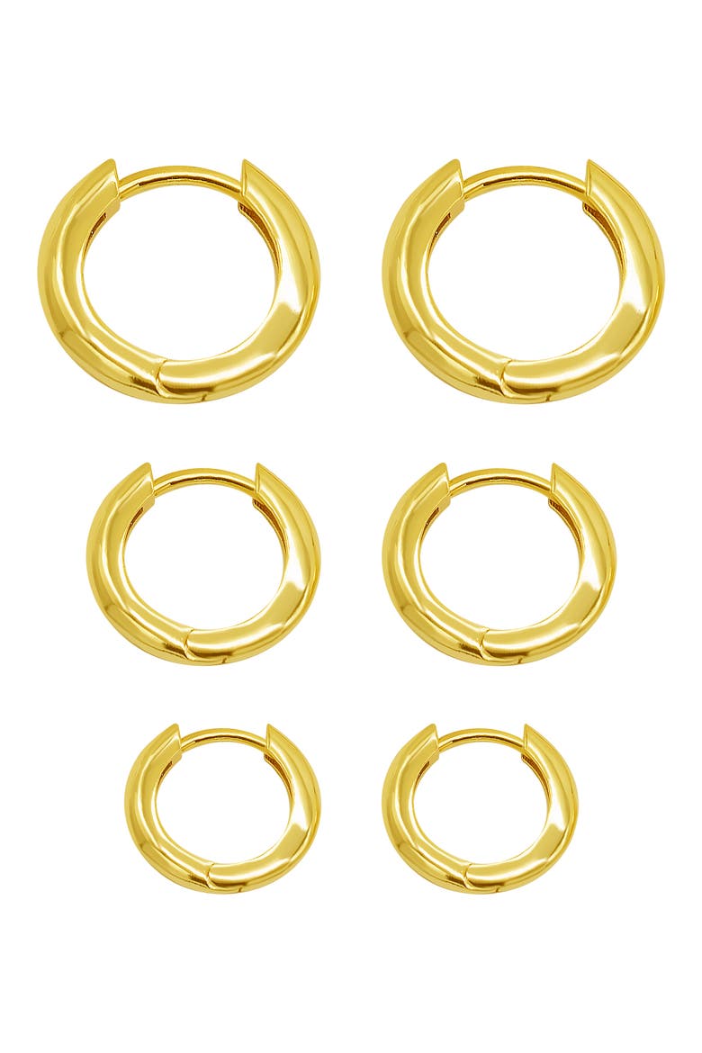 Set of 3 Huggie Hoop Earrings, Alternate, color, GOLD