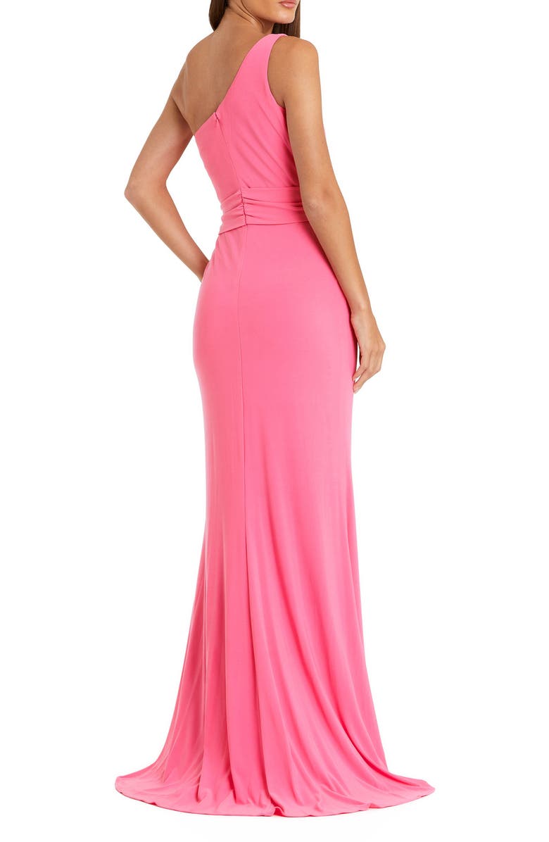 Mac Duggal Jersey One Shoulder Belted Trumpet Gown, Alternate, color, Candy Pink