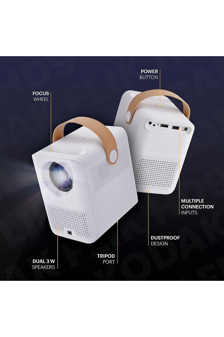 FLIK HD9 Smart Projector, Portable Mini Projector with Android TV & Bluetooth, Alternate, color, White