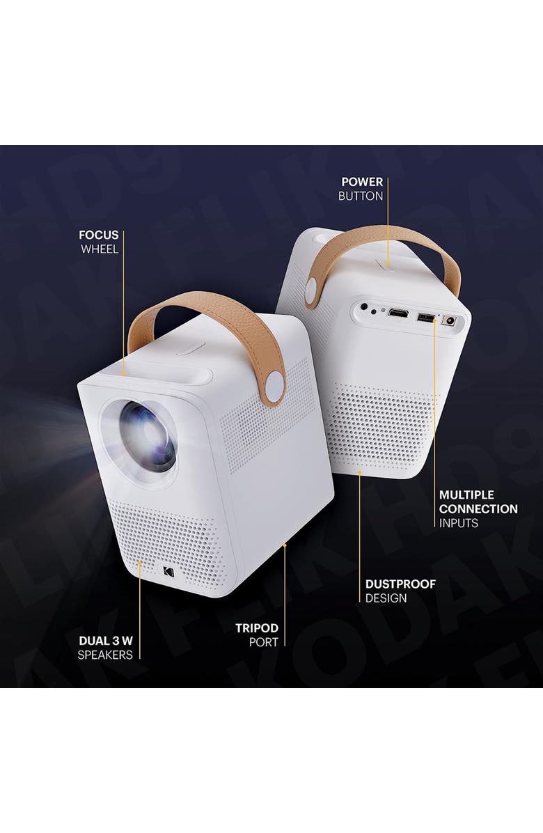 Kodak FLIK HD9 Smart Projector, Portable Mini Projector with Android TV & Bluetooth, Alternate, color, White