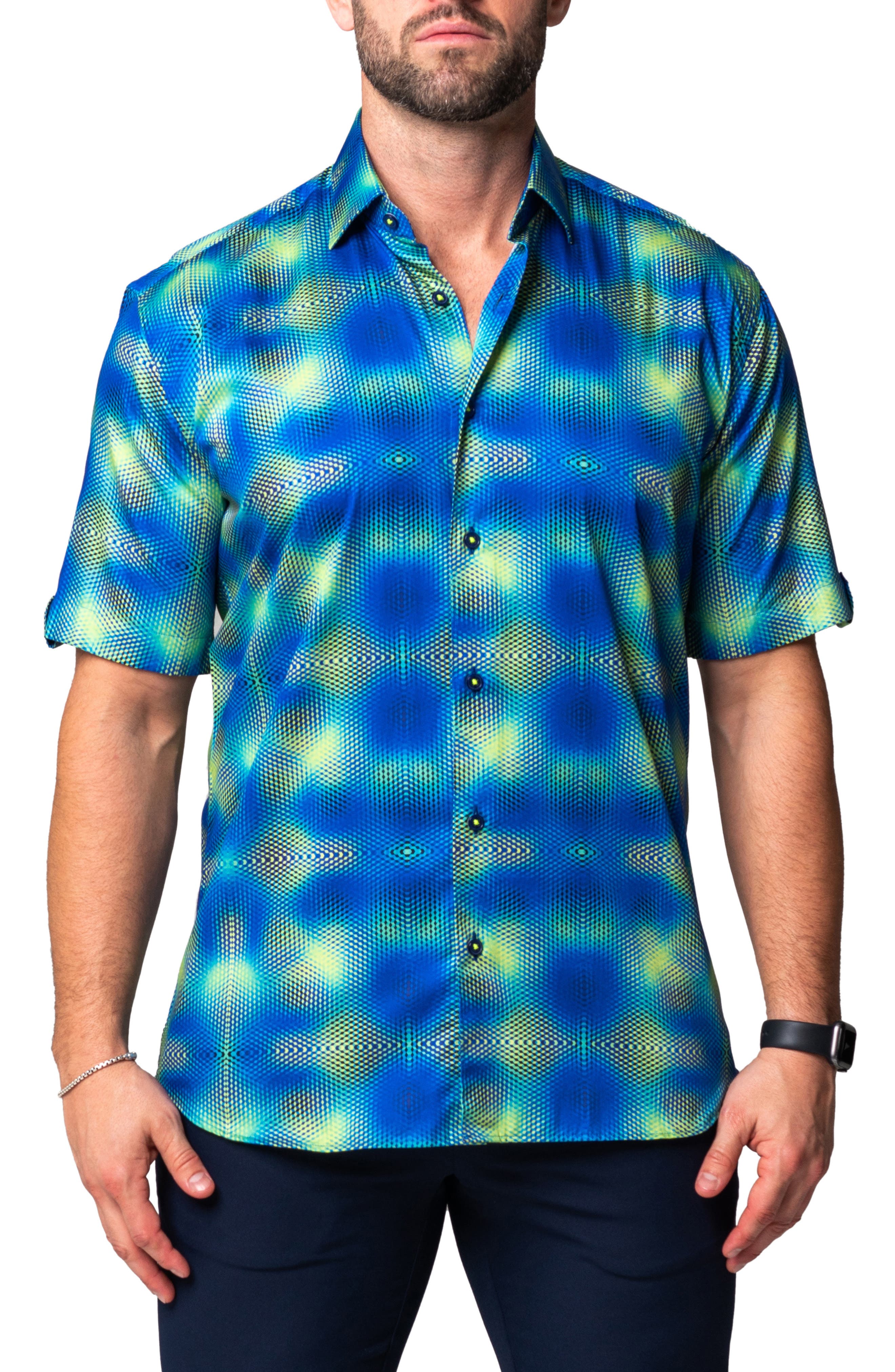 Maceoo Galileo Fuzzy Regular Fit Short Sleeve Button-Up Shirt