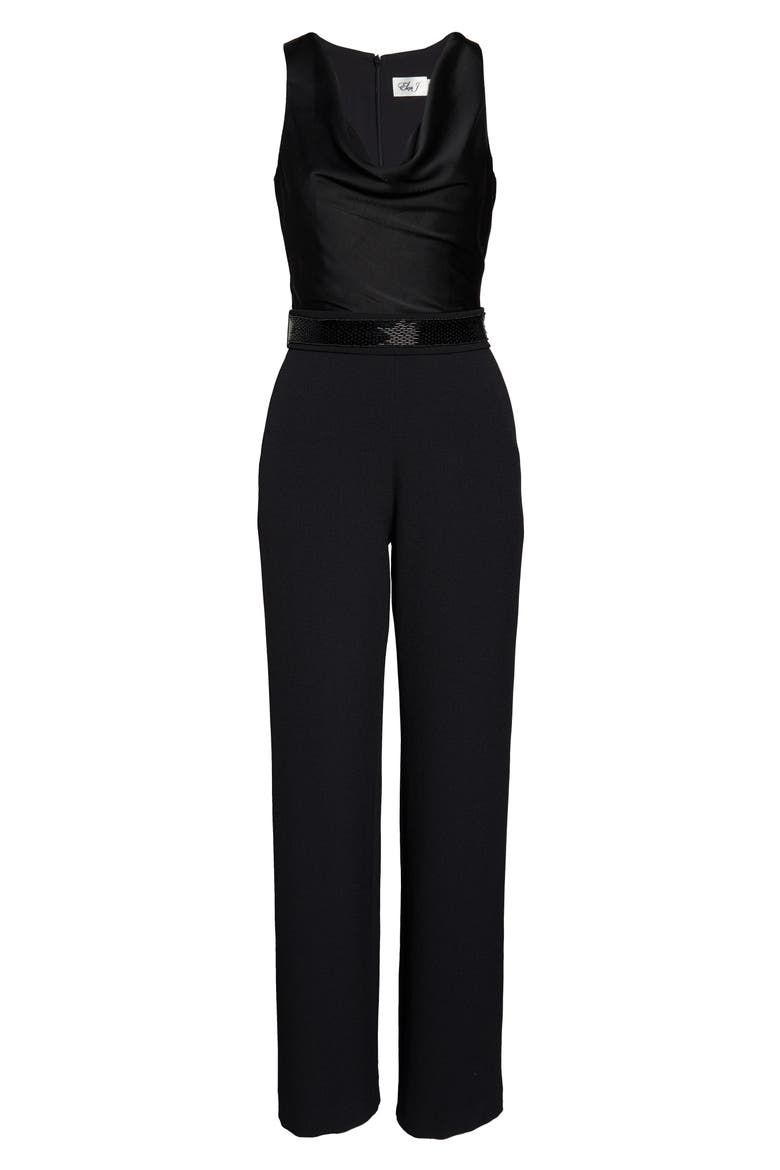 Cowl Neck Sleeveless Jumpsuit, Alternate, color, BLACK