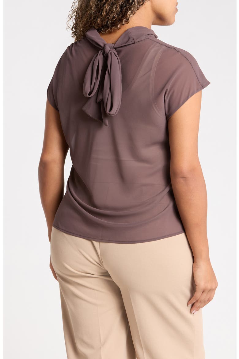 Cowl Neck Scarf Detail Sheer Top, Alternate, color, BROWN