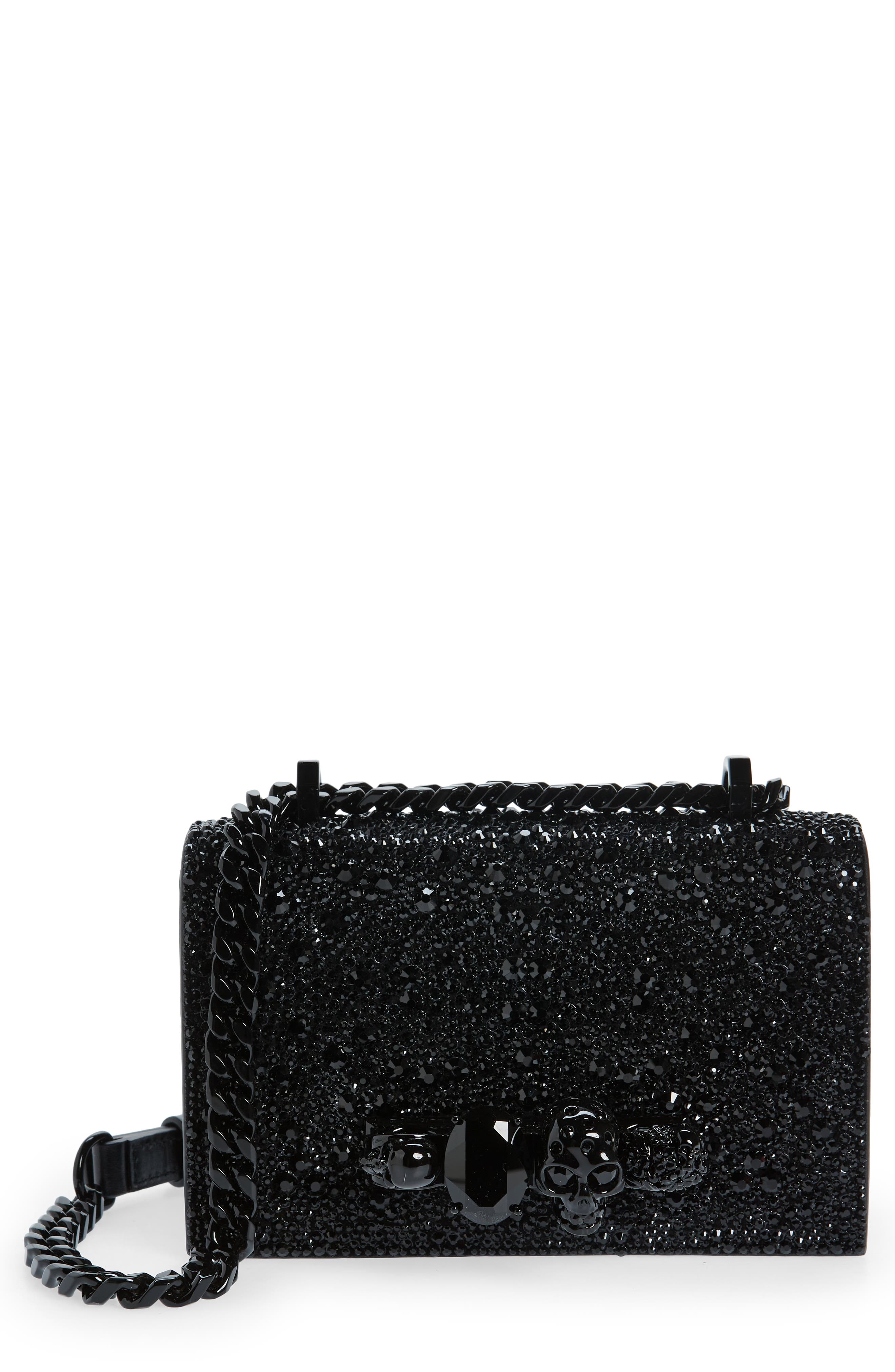 McQueen Mini Jeweled Crystal Embellished Satchel, Main, color, 