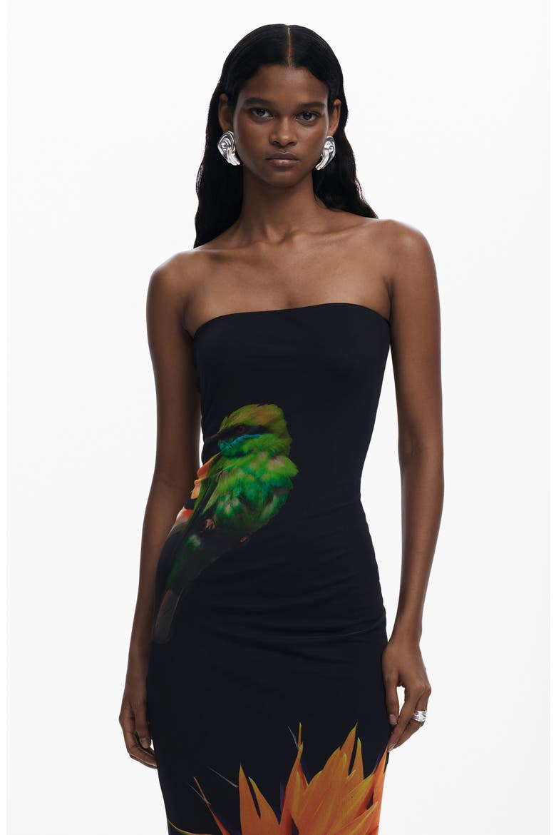 Strapless Midi Cover-Up Dress, Alternate, color, BLACK