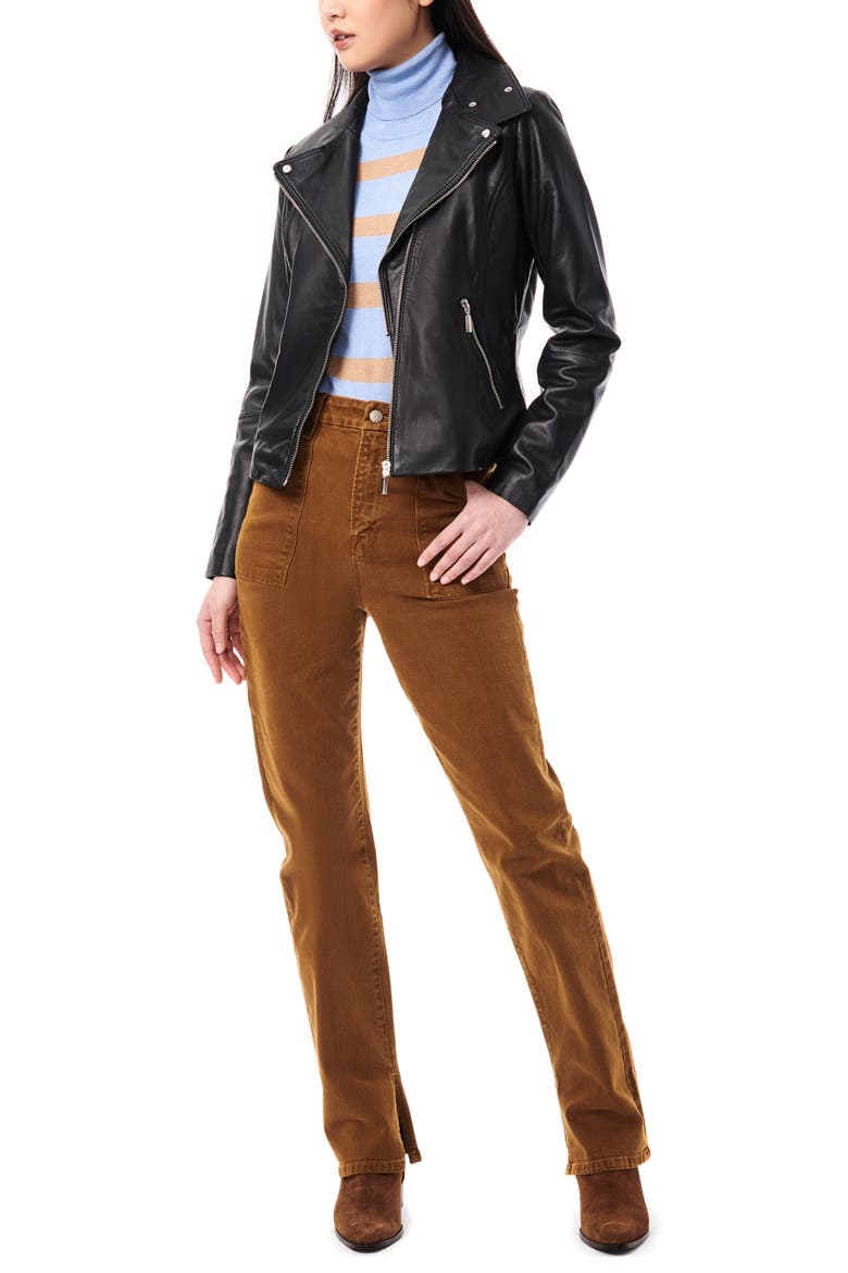 Lambskin Leather Moto Jacket, Alternate, color, BLACK