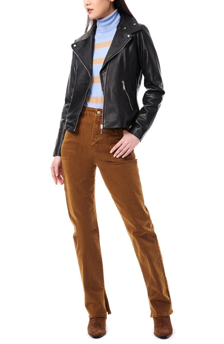 Bernardo Lambskin Leather Moto Jacket, Alternate, color, Black