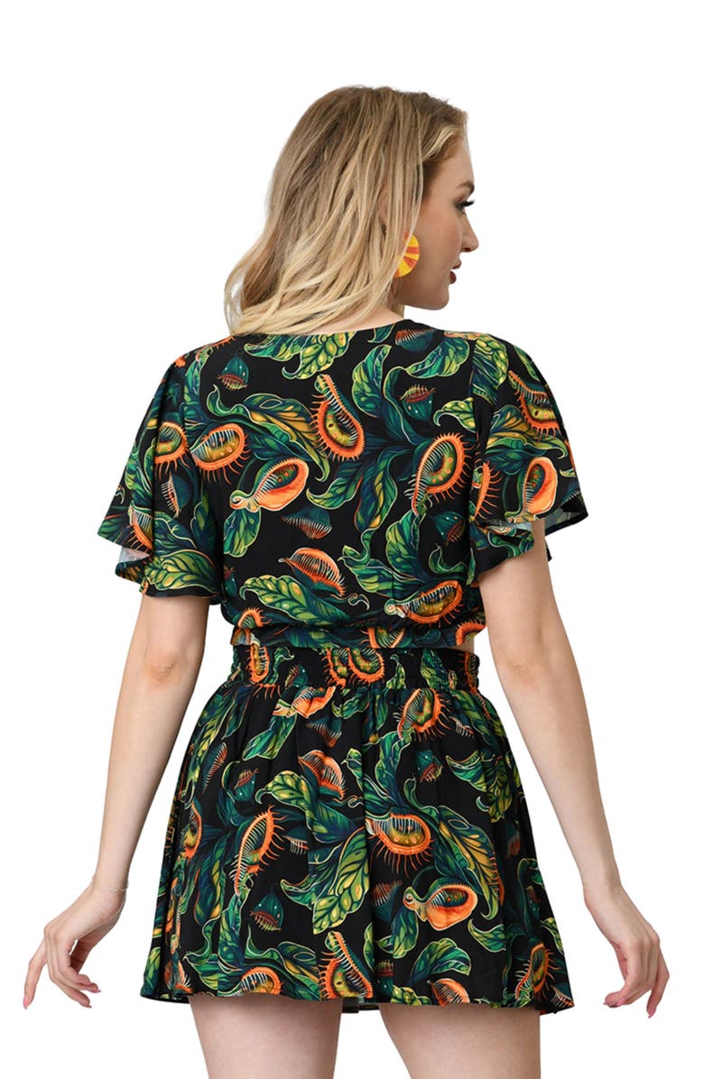 Unique Vintage 1960s Dottie Crop Top, Alternate, color, Green Venus Fly Trap