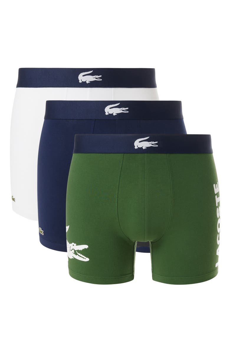 Lacoste Assorted 3-Pack Stretch Cotton Boxer Briefs, Alternate, color, Thyme/ Navy Blue/ White