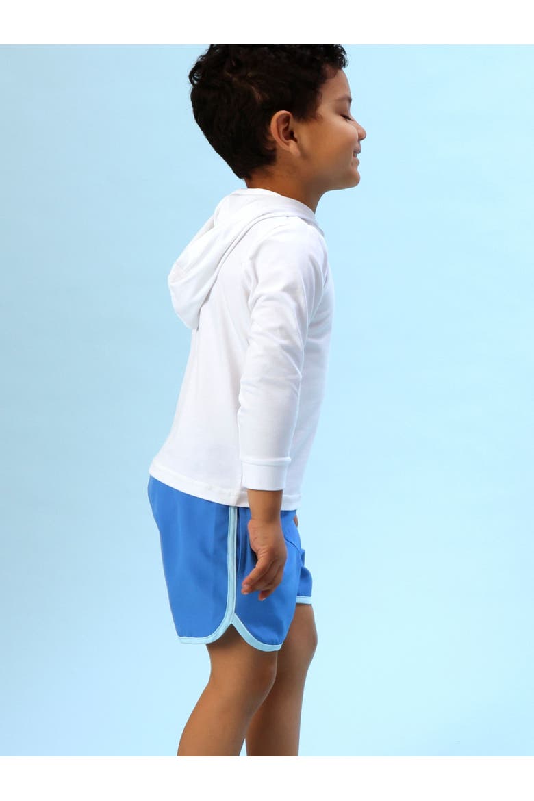 UPF50+ Sun Protected Stretch Dolphin Hem Swim Trunks, Alternate, color, Sonic Blue