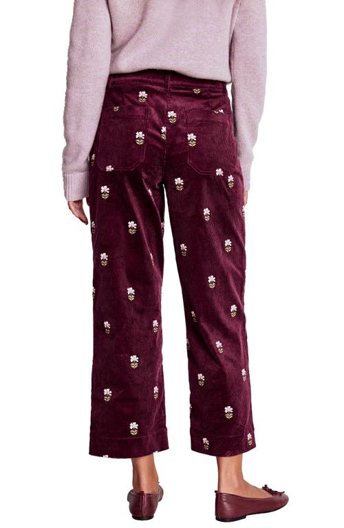Boden Embroidered Corduroy Ankle Pants In Burgundy