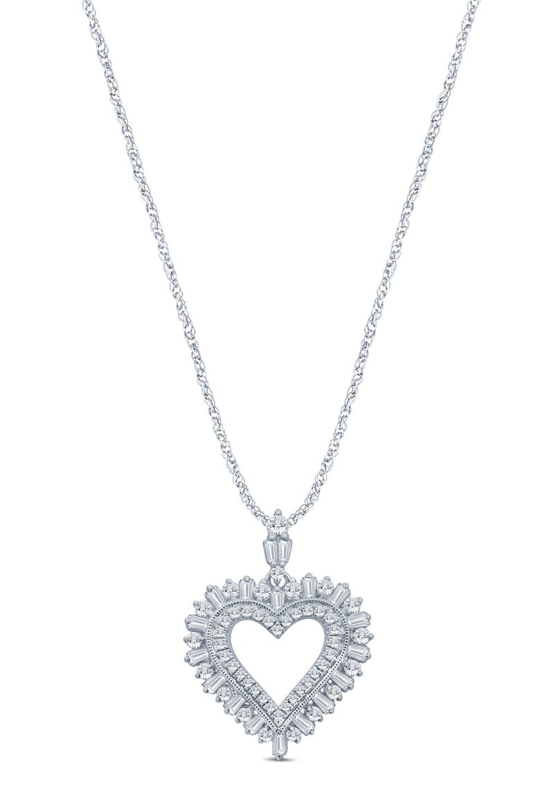 Open Diamond Heart Pendant Necklace - 1ct., Alternate, color, WHITE GOLD/ DIAMOND