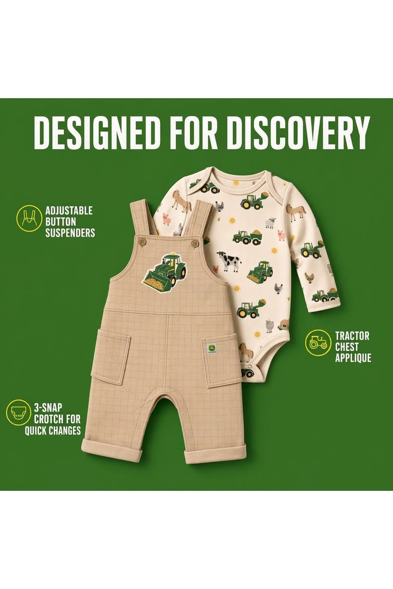 2-Piece Bodysuit and Overalls Set, Alternate, color, Khaki Cream