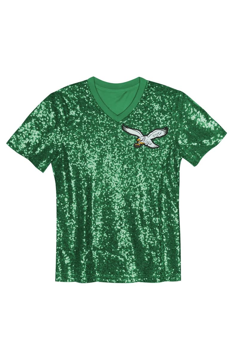 Outerstuff Girls Youth Jalen Hurts Kelly Green Philadelphia Eagles Sequin V-Neck Fashion Jersey, Alternate, color, Kelly Green