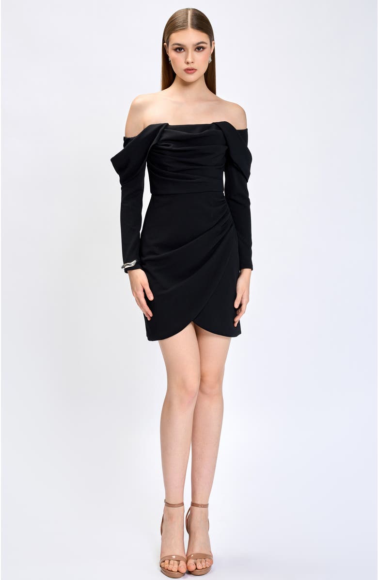 Bariano Justine Off Shoulder Mini, Main, color, Black