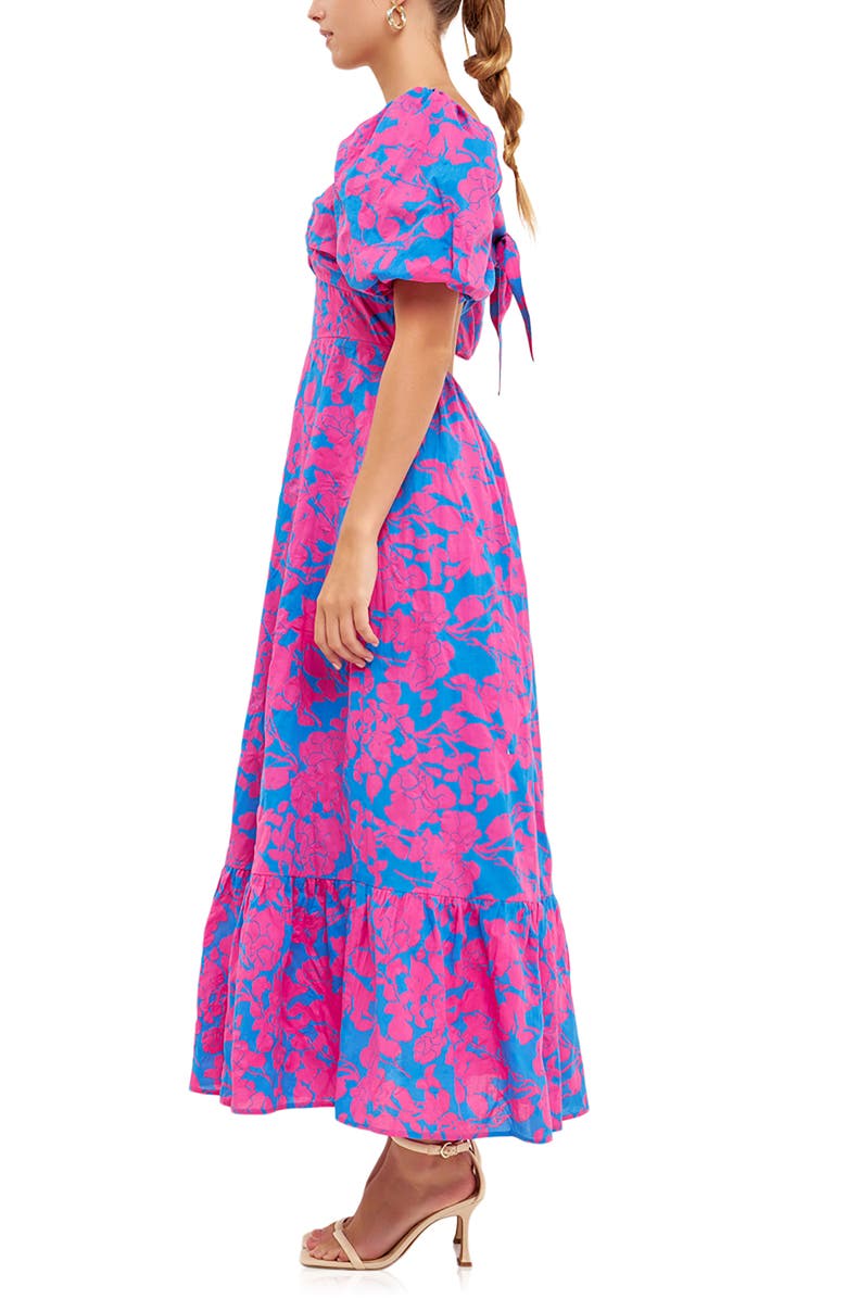 Free the Roses Floral Puff Sleeve Tie Back Maxi Dress, Alternate, color,