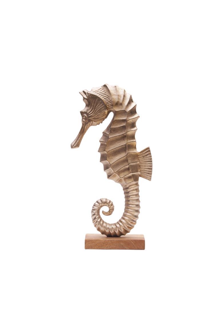Metal Solid Sea Horse Decorative Figurine, Alternate, color, Gold