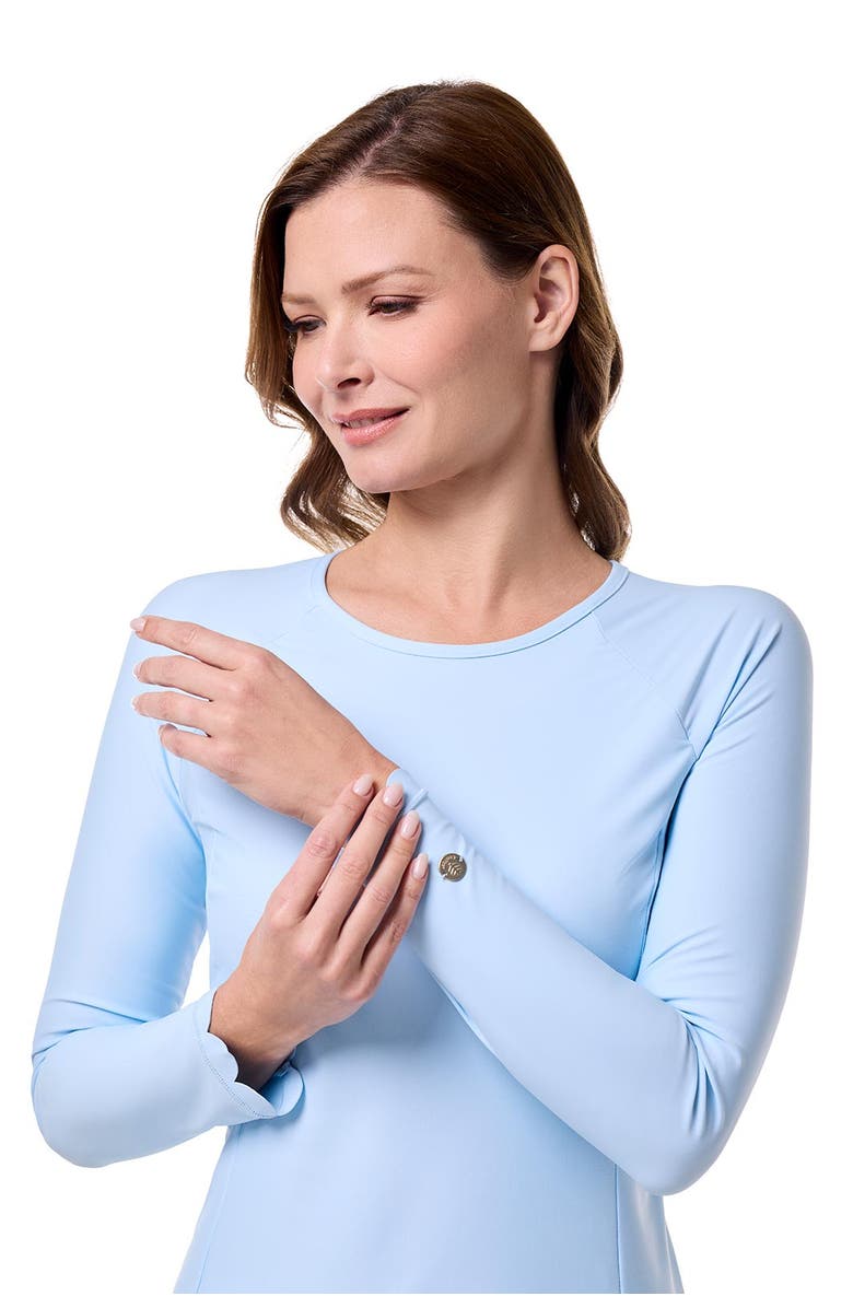 Coolibar Women's Scallop Long Sleeve Rash Guard - UPF 50+ Sun Protection - Stony Coral, Main, color, Skyride