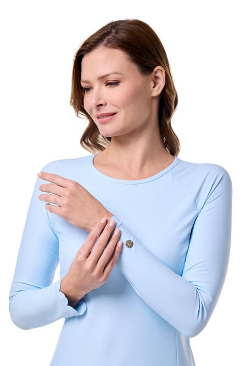 Women's Scallop Long Sleeve Rash Guard - UPF 50+ Sun Protection - Stony Coral