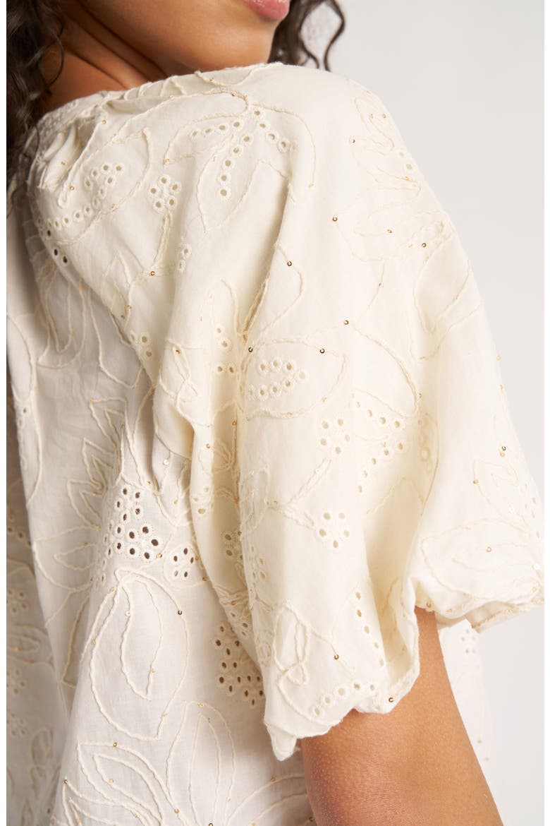 Viola Eyelet Bubble Sleeve Top, Alternate, color, IVORY