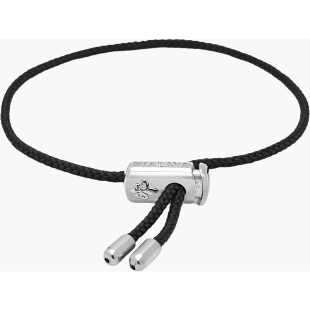 Nialaya Black String Adjustable Silver Lock Bracelet In Black