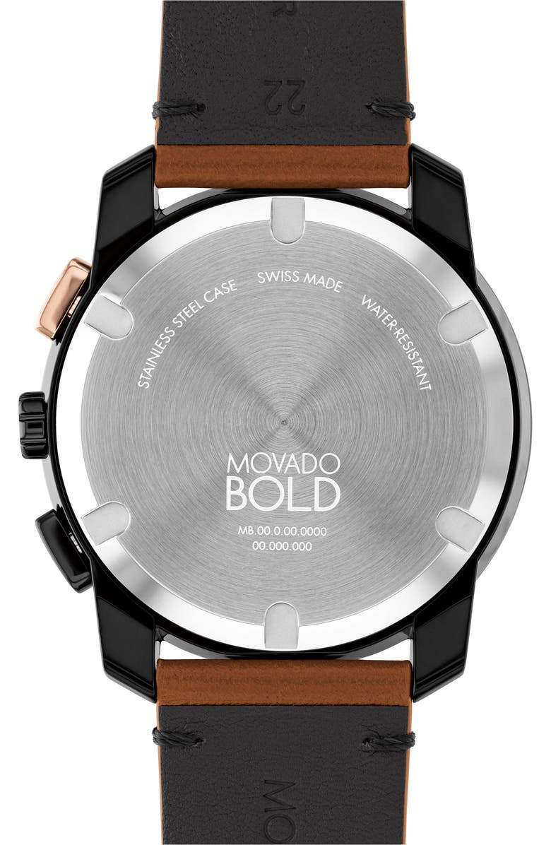 Movado Bold TR90 Leather Strap Watch, Alternate, color, Black Dial