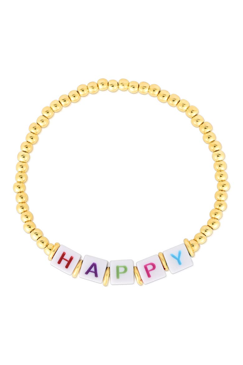 14K Yellow Gold Vermeil Happy Beaded Stretch Bracelet, Main, color, YELLOW GOLD
