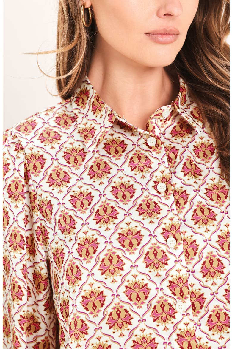 Print Satin Shirt, Alternate, color, BURGUNDY