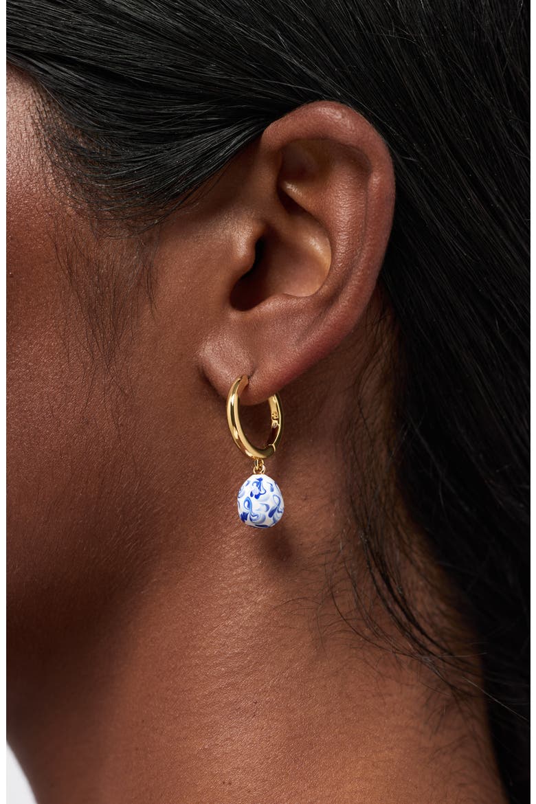 Lainey Medium Enamel Drop Hoop Earrings, Alternate, color, GOLD / MARBLE BLUE