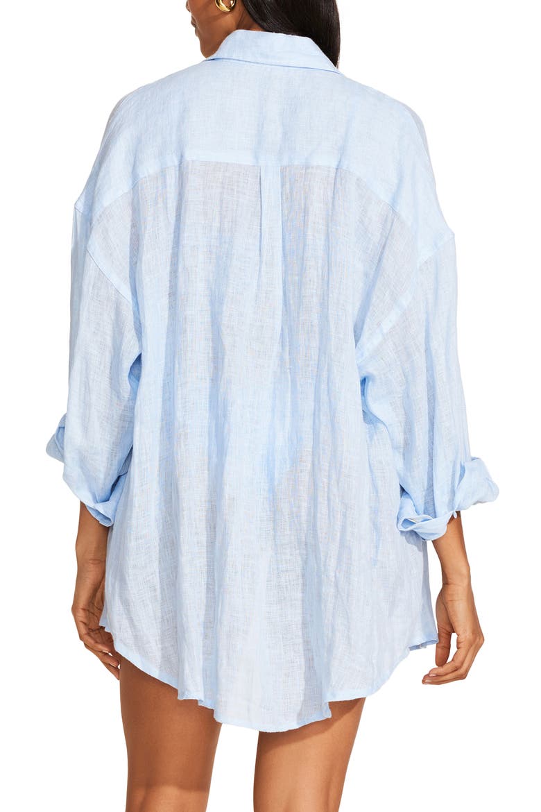 Playa Oversize Linen Cover-Up Shirt, Alternate, color, CELESTE ECOLINEN