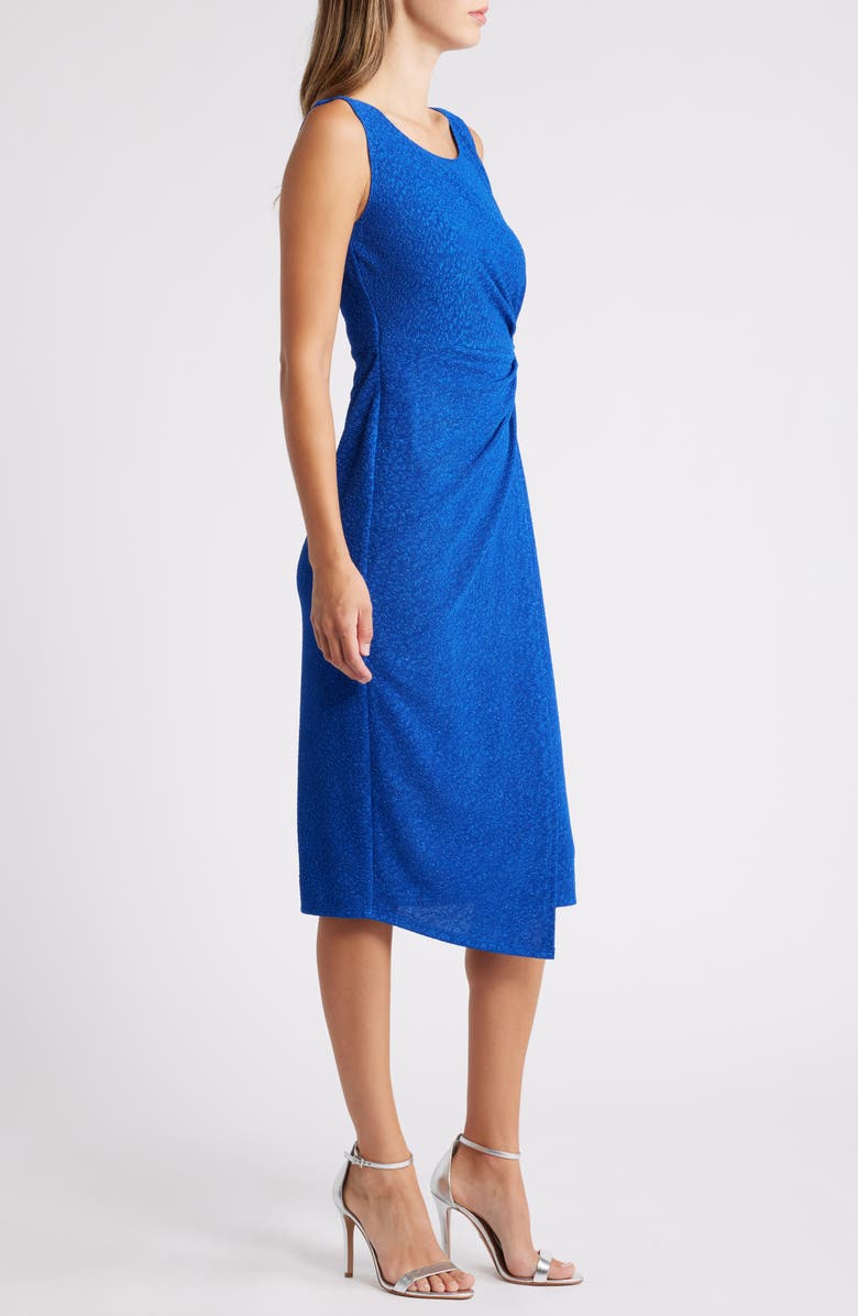 Connected Apparel Metallic Jacquard Faux Wrap Cocktail Dress, Alternate, color, Deep Cobalt