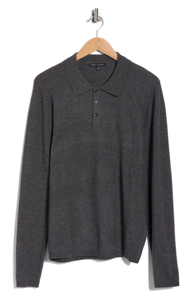 Robert Barakett Daniel Long Sleeve Polo Sweater, Alternate, color, Charcoal