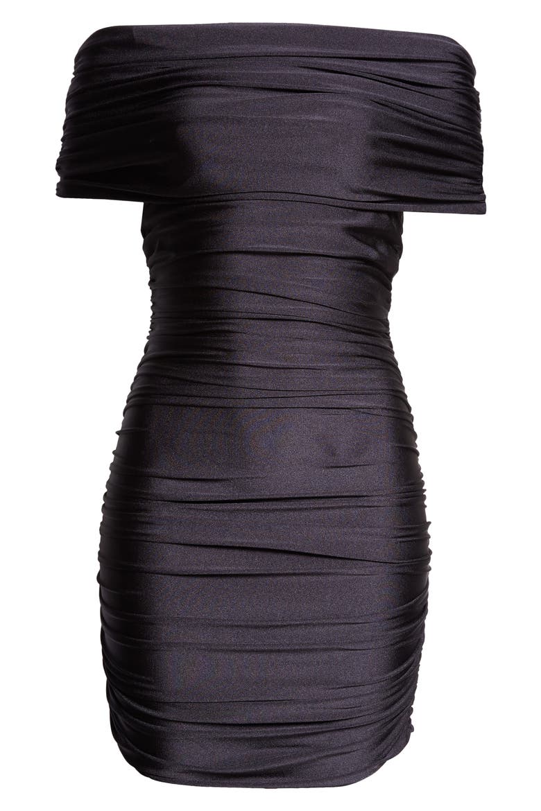 Ruched Off the Shoulder Minidress, Alternate, color, BLACK