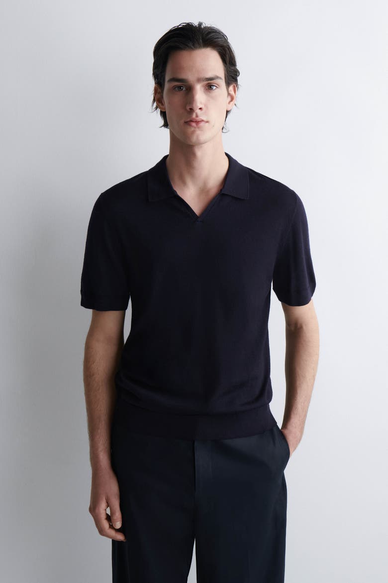 Open-Collar Merino Wool Polo Shirt, Main, color, NAVY