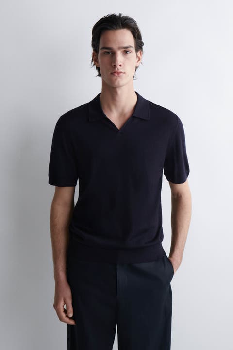 Open-Collar Merino Wool Polo Shirt