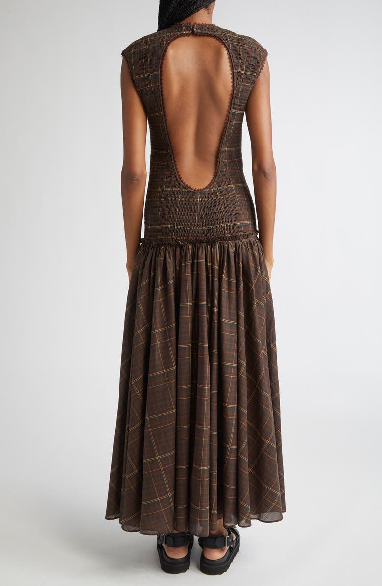Siedrés Renes Plaid Cutout Cotton Voile Dress, Alternate, color, Brown Multi