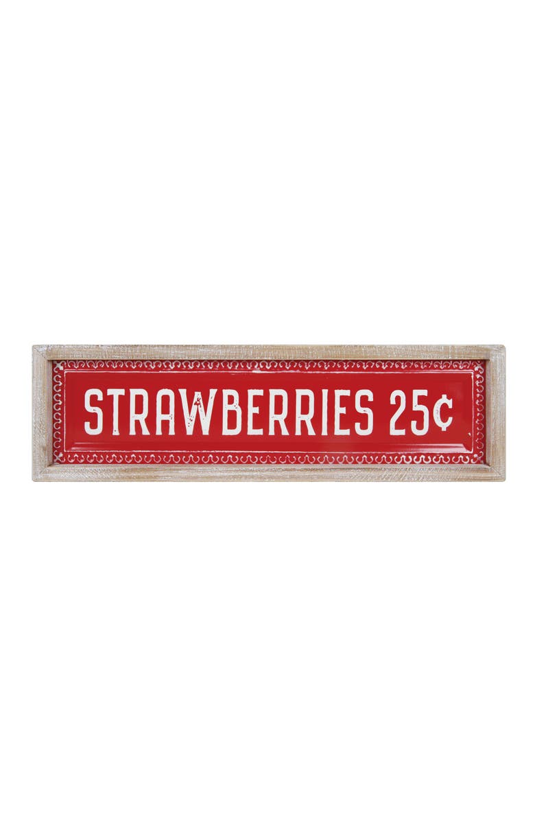 Transpac Metal and Wood Embossed Strawberry Sign Red and Brown for Spring Wall and Entryway Decor, Main, color, Multicolored