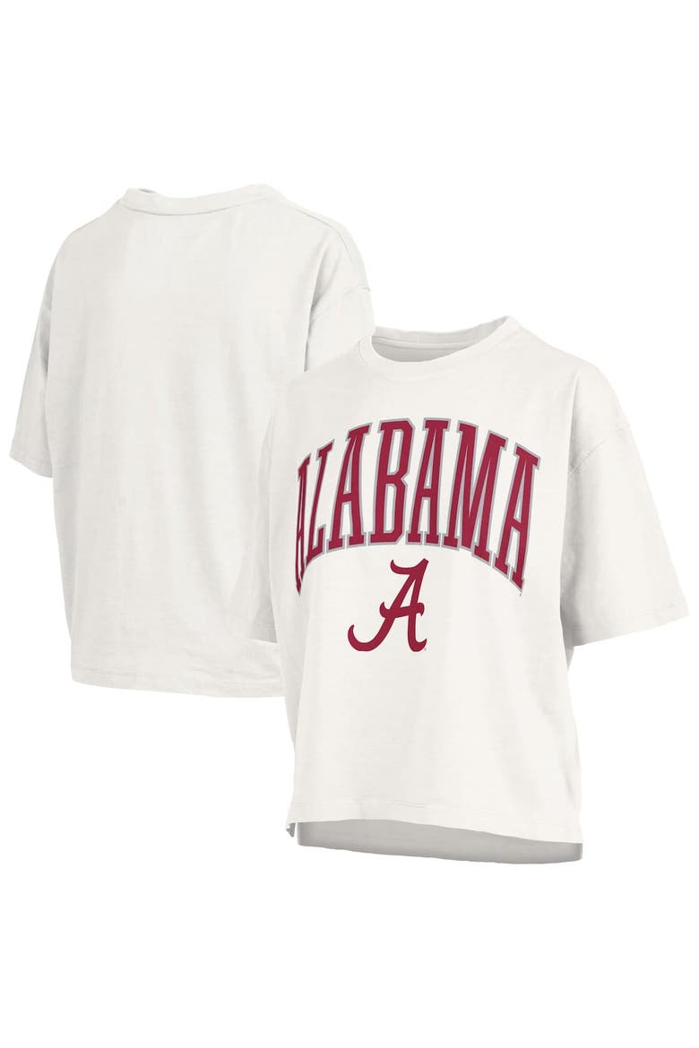 Women's Pressbox White Alabama Crimson Tide Nelson Arch Over Logo Waist Length Oversized Slub T-Shirt, Alternate, color, White