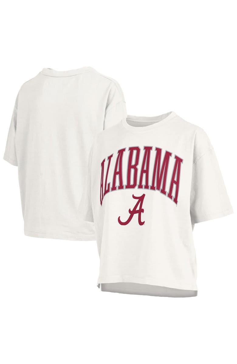 PRESSBOX Women's Pressbox White Alabama Crimson Tide Nelson Arch Over Logo Waist Length Oversized Slub T-Shirt, Alternate, color, White