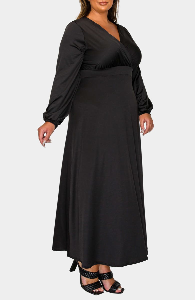 L I V D Sophia Surplice Neck Long Sleeve Satin Maxi Dress, Alternate, color, Black