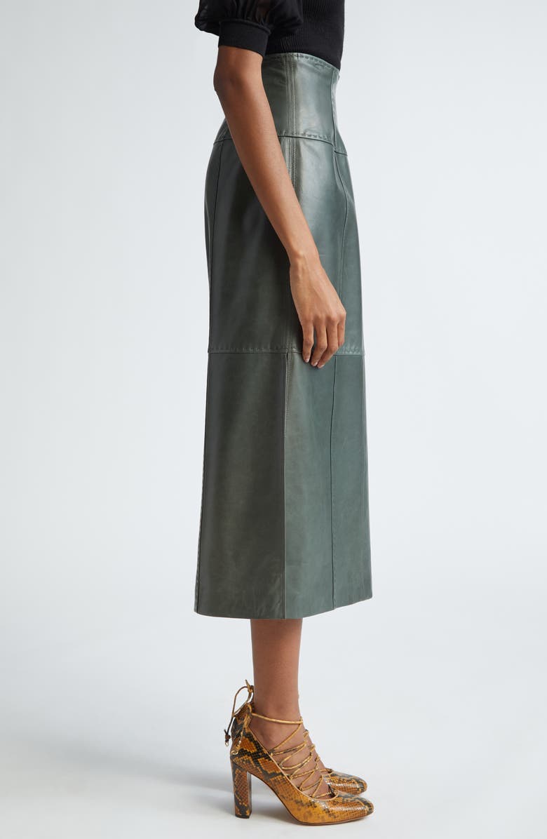 Ulla Johnson Enid Pickstitched Leather Skirt, Alternate, color,