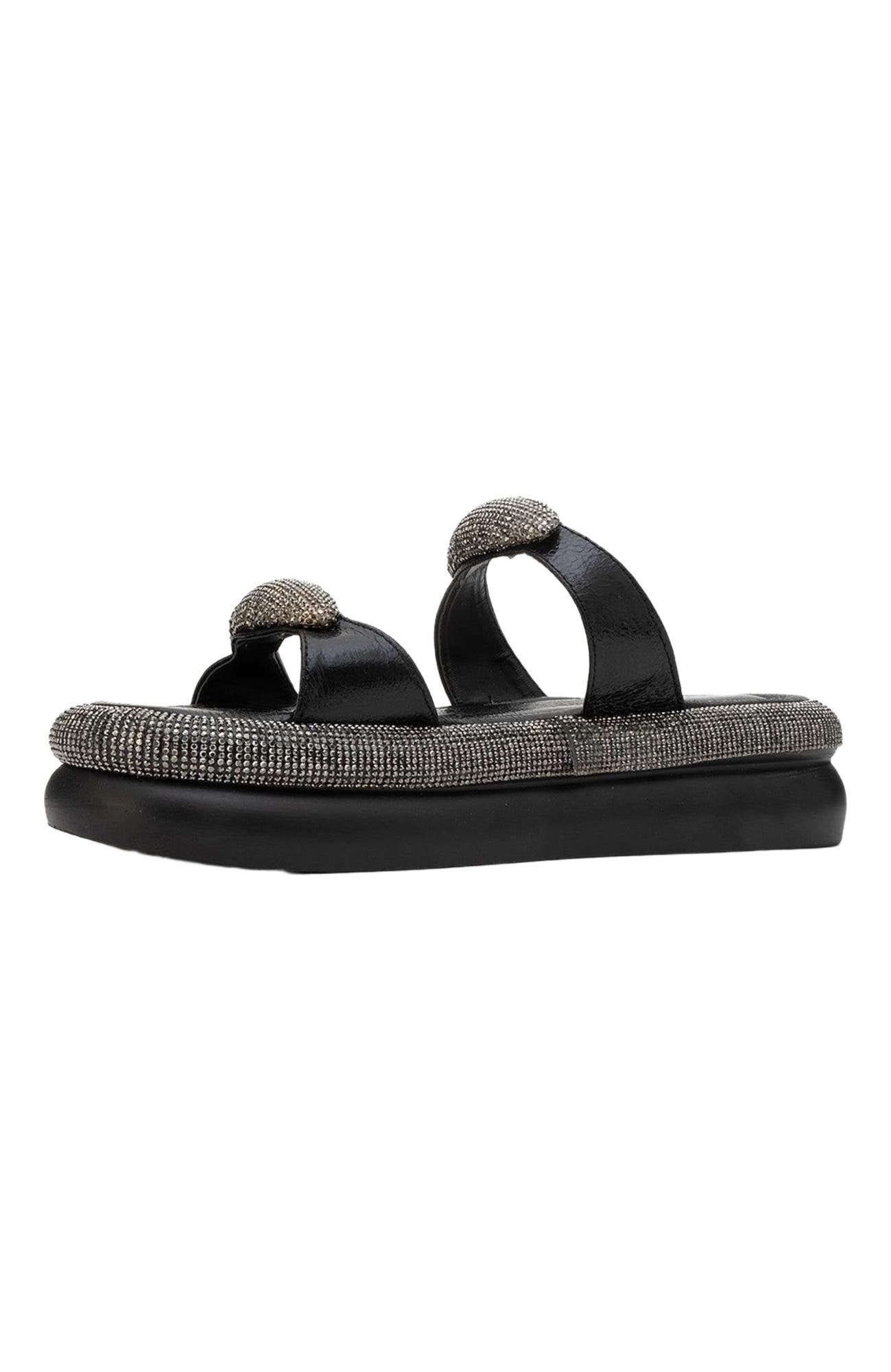 Prologue Shoes Finery Embellished Platform Slide, Alternate, color, Black Faux Leather