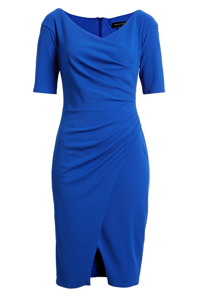 Ruched Crepe Cocktail Dress, Alternate, color, MYSTIC BLUE