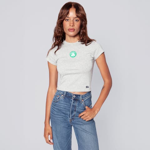 Women's Hype and Vice Gray Boston Celtics Small Logo Cropped Baby T-Shirt