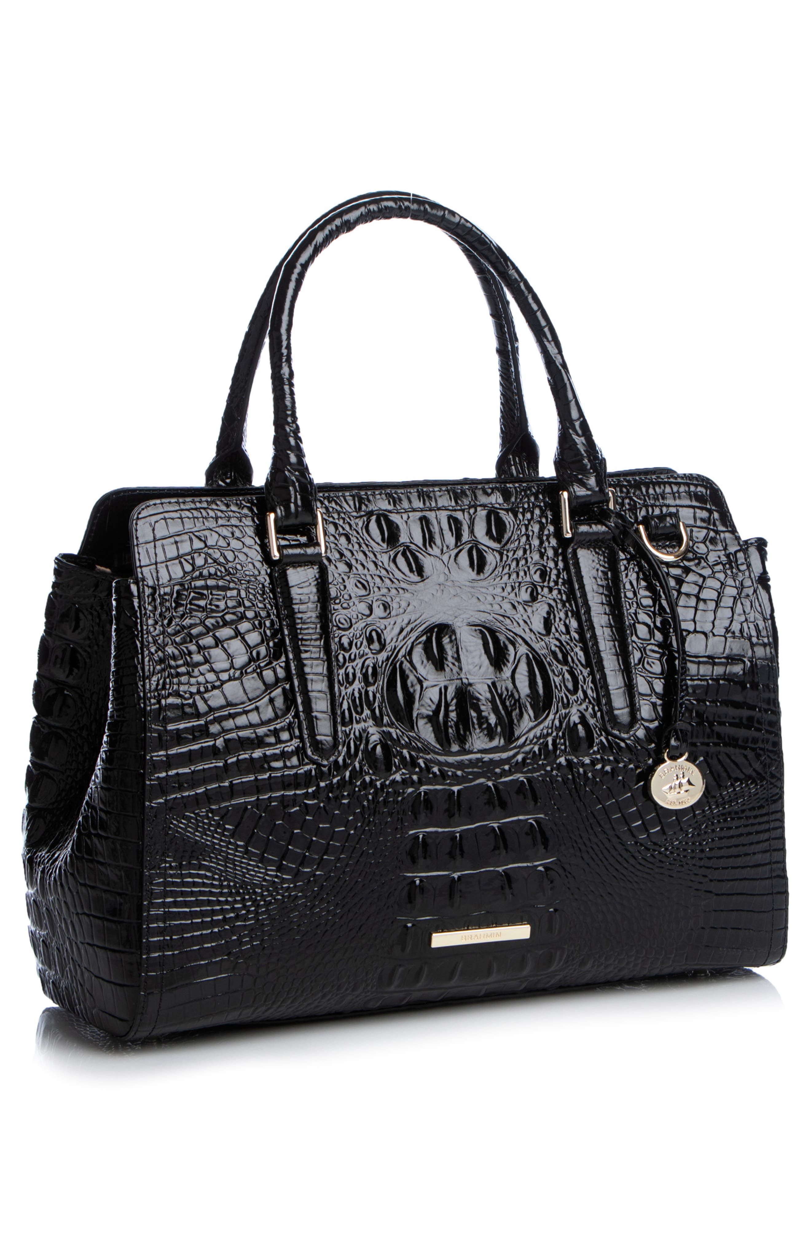 Brahmin Finley Small Croc Embossed Leather Satchel, Alternate, color, 